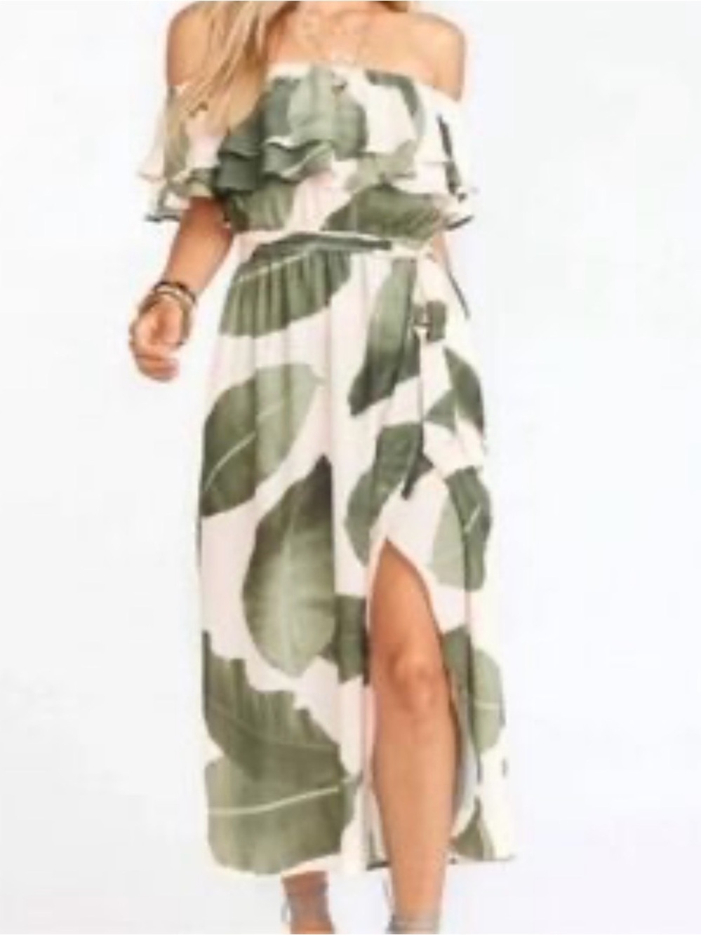 Show Me Your Mumu Rosie Palm Peach Off The Shoulder Dress Women's Size Medium